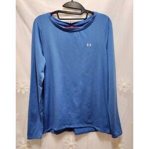 Under Armour Womens Large Blue Shirt Long Sleeves Heat Gear Stretchy Sporty Gym